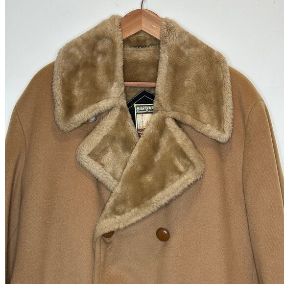 Mighty Mac Vintage 70s Tan men’s Winter coat w/ Faux Fur Lapel lined size 42/Lg - Picture 9 of 13